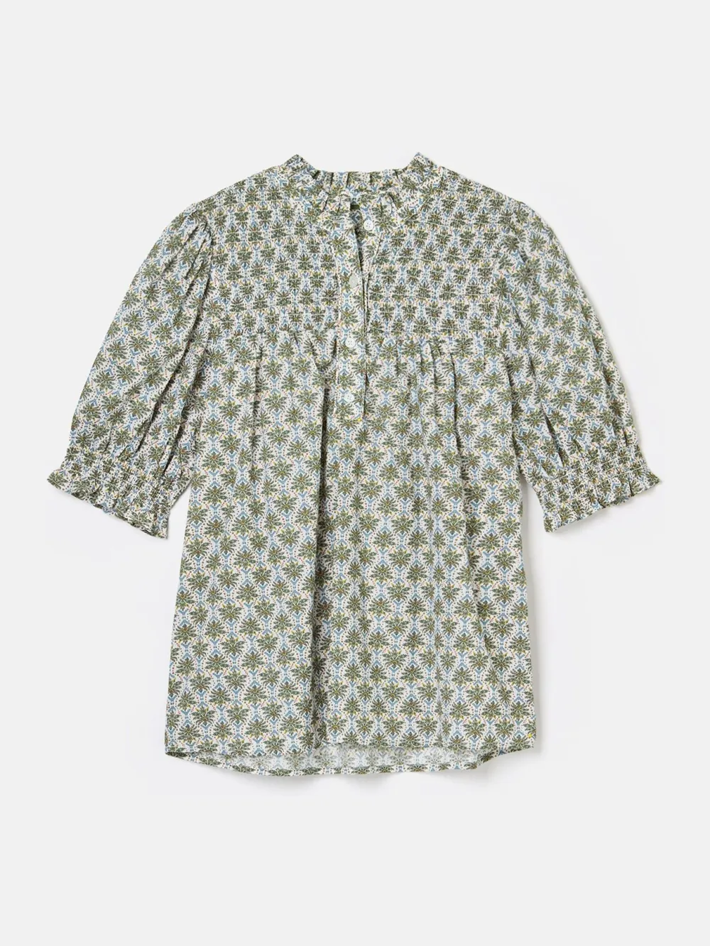 Blue Frill Neck Smocked Blouse