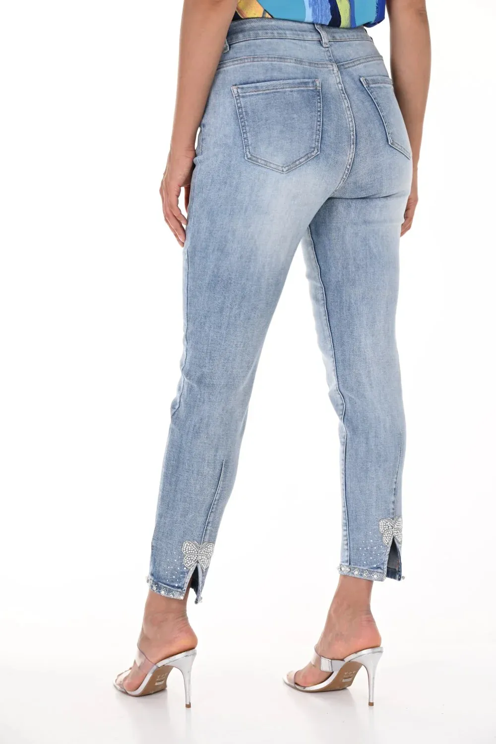 Denim Blue Bow - Back Woven Jeans