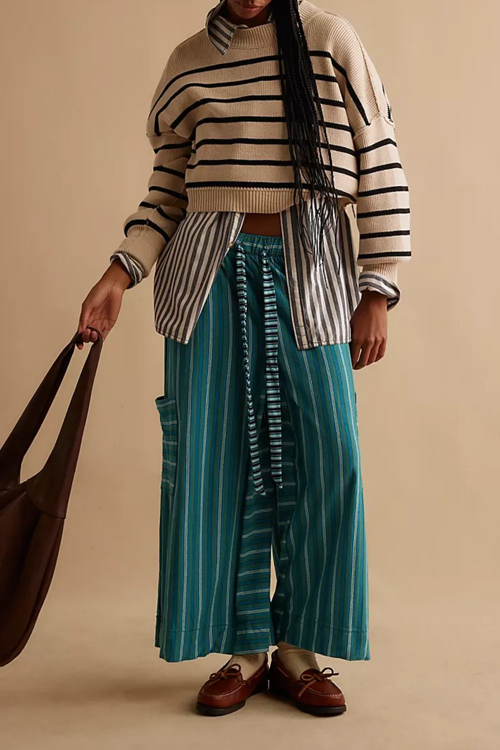 Striped Drawstring Wide Leg Pants