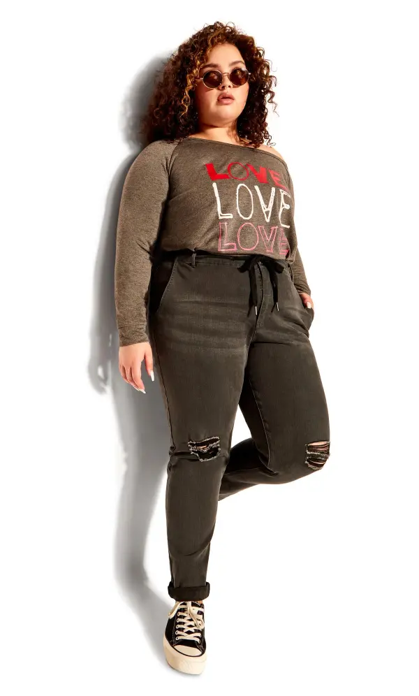 Evans Black Washed Distressed Drawstring Jeans