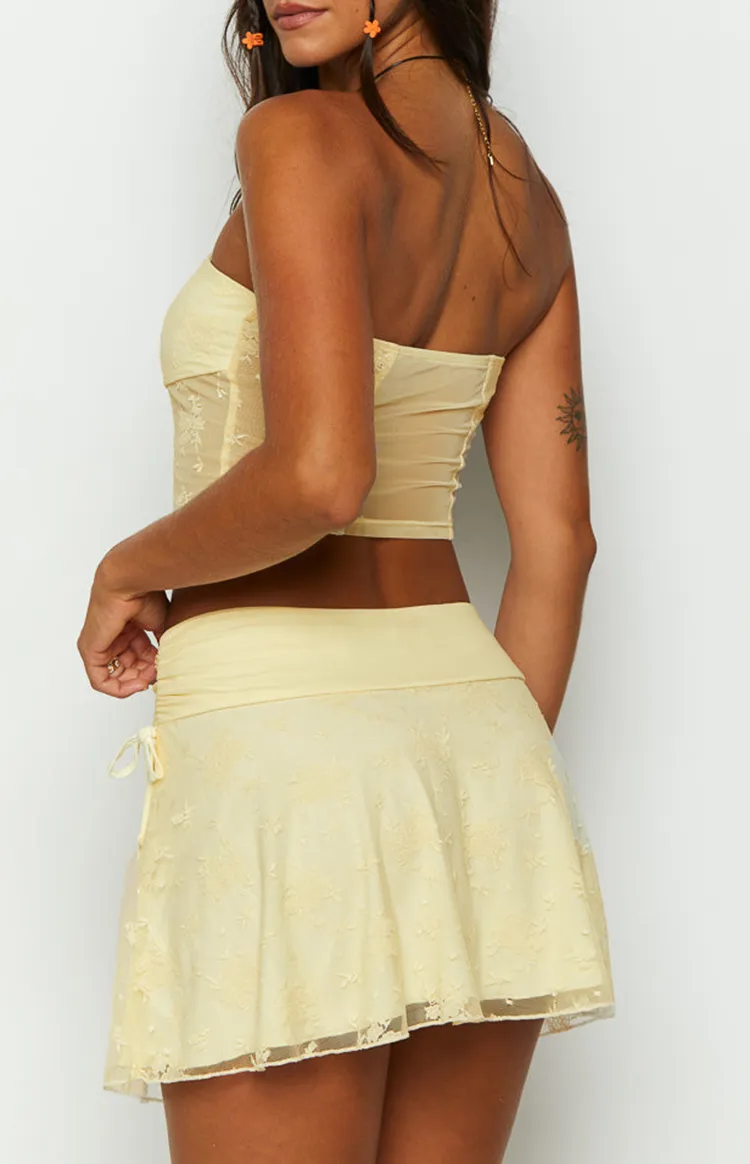 Yellow Sequin Drawstring Mini Skirt