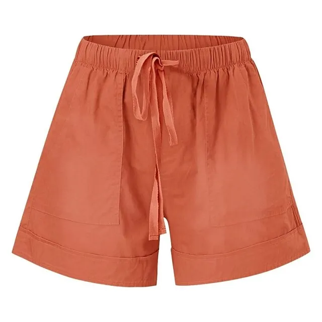 Women‘s Shorts Drawstring Pocket Plain Daily Regular Summer Green Black Pink Orange Red