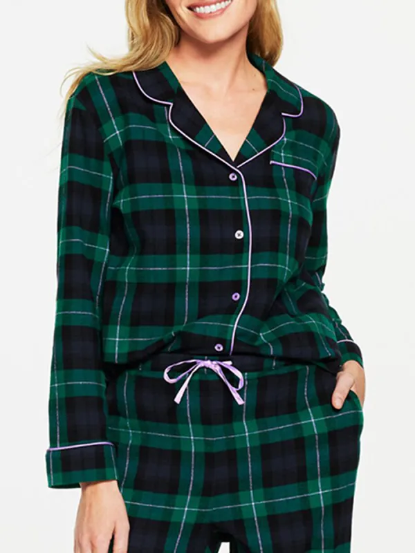Women'S Casual Plaid Drawstring Loungewear Set