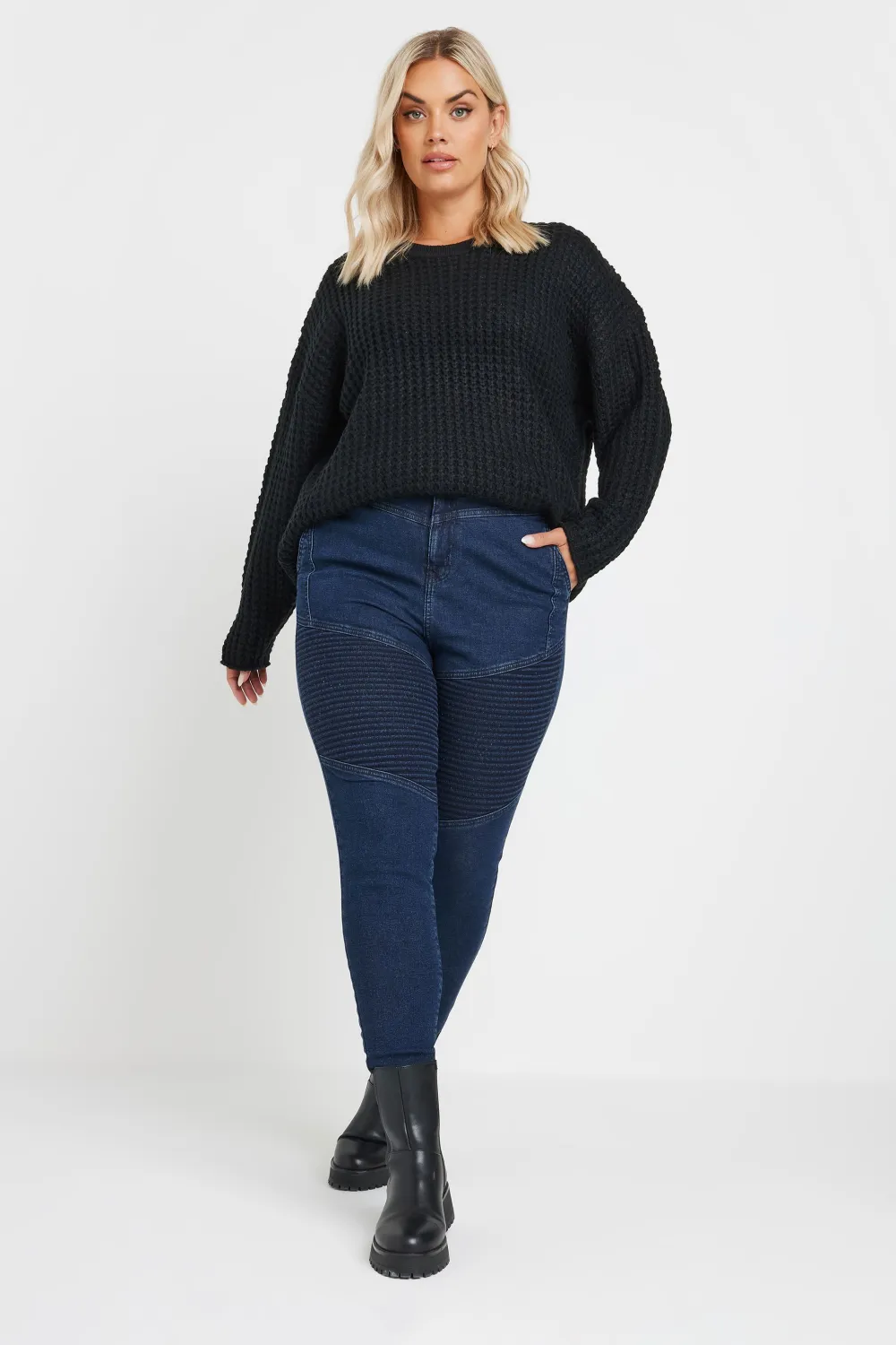 YOURS Curve Black Skinny AVA Biker Jeans