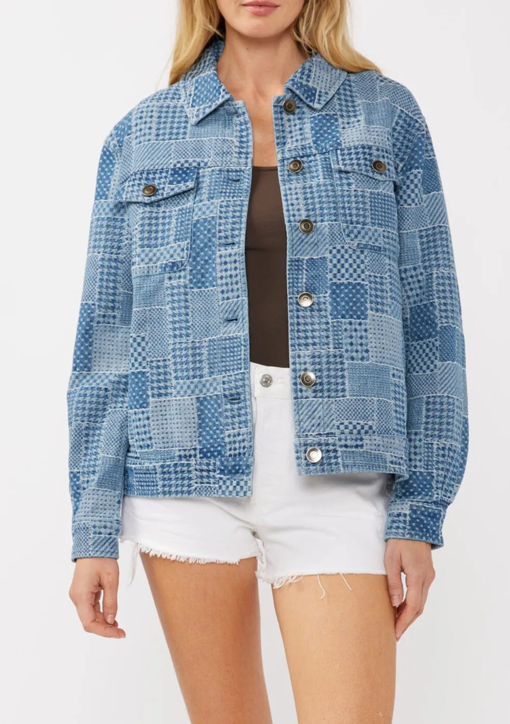 Patchwork Plaid Button Up Jacket