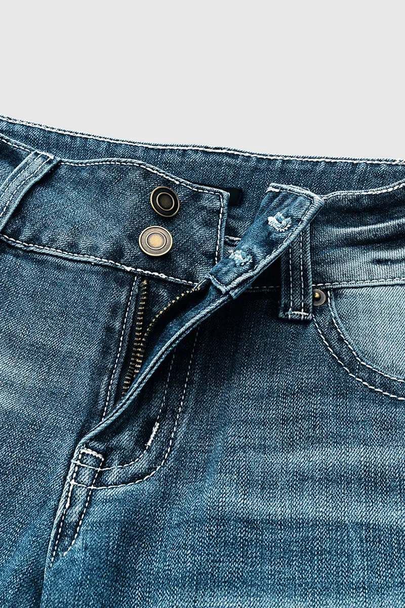 Double Button Mid Waist Bootcut Jeans