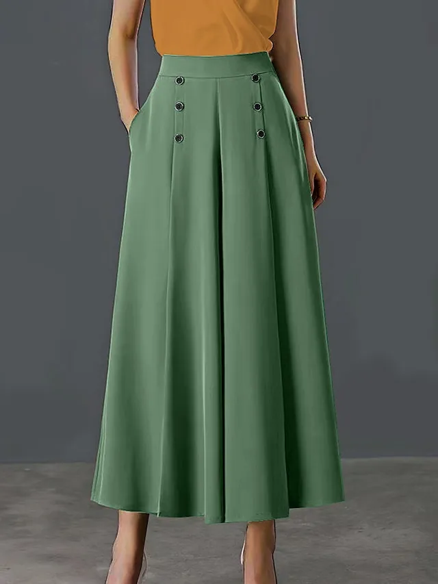 Women's Wide Leg Pants Trousers Baggy Full Length Pocket Baggy Micro-elastic High Waist Work Comfort Office Office / Career Black White M L Summer Spring