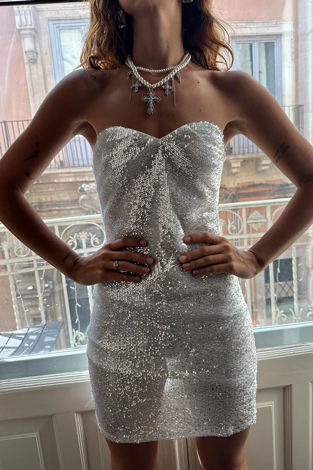 Dynamite White And Silver Sequin Mini Dress