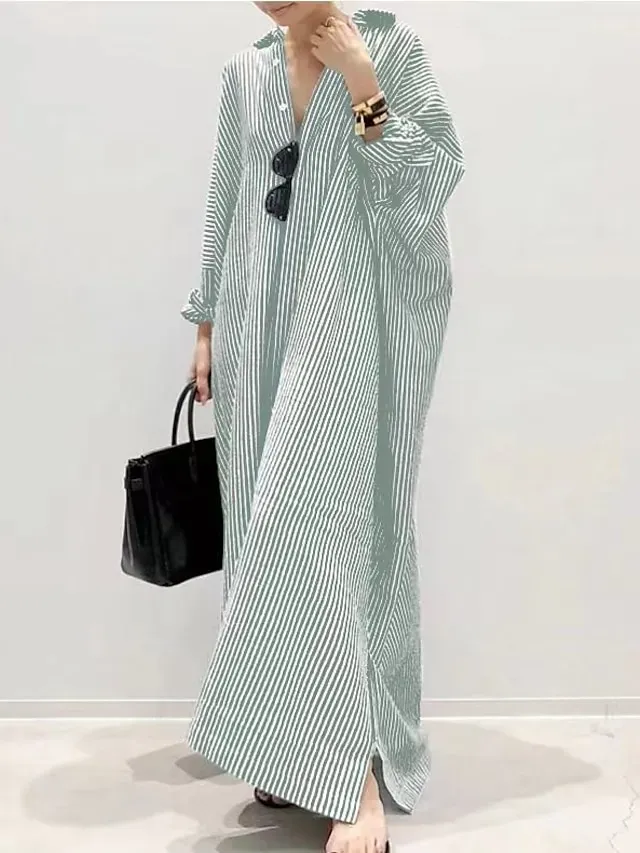 Women‘s Casual Dress Shirt Dress Cotton Dress Shift Dress Maxi long Dress Cotton Basic Casual Outdoor Winter Dress Daily Shirt Collar Button Split Long Sleeve Summer Winter Fall Spring 2023