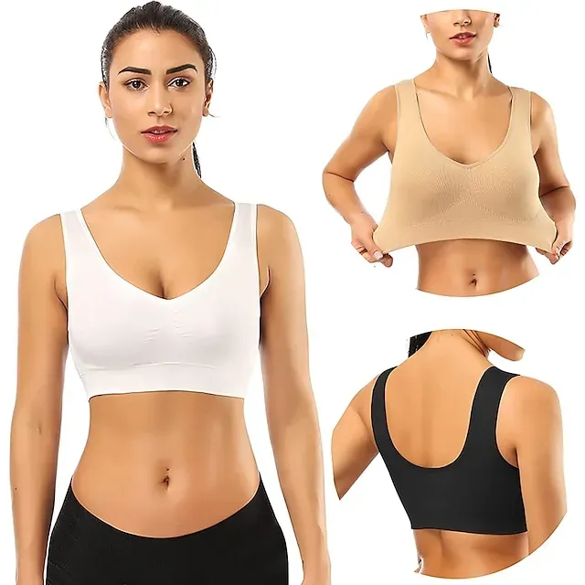 3 Packs Sports Bra for Women High Support with Removable Pad Wireless Yoga Fitness Gym Workout Bra Top Sport Activewear High Impact Breathable Comfortable Stretchy