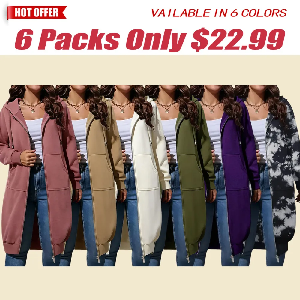 🧥 Women's Longline Zip-Up Fleece Hoodie