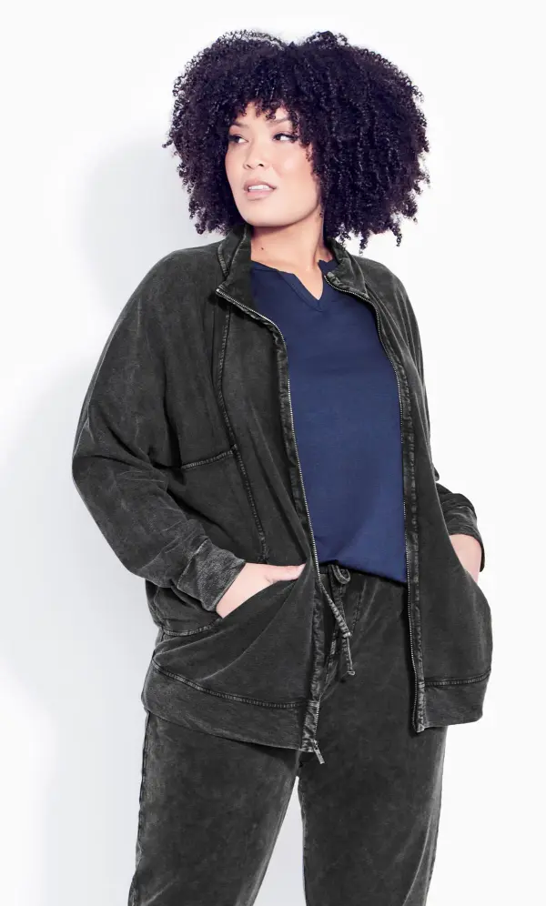 Evans Black Acid Wash Zip Up Sweatshirt