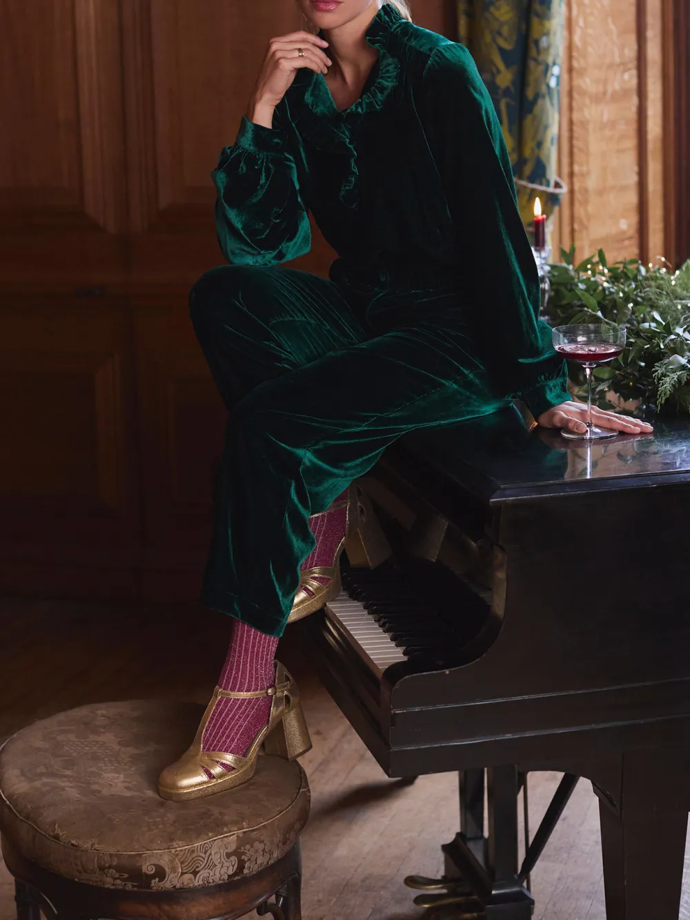 Medium Stretch Green Velvet Blouse