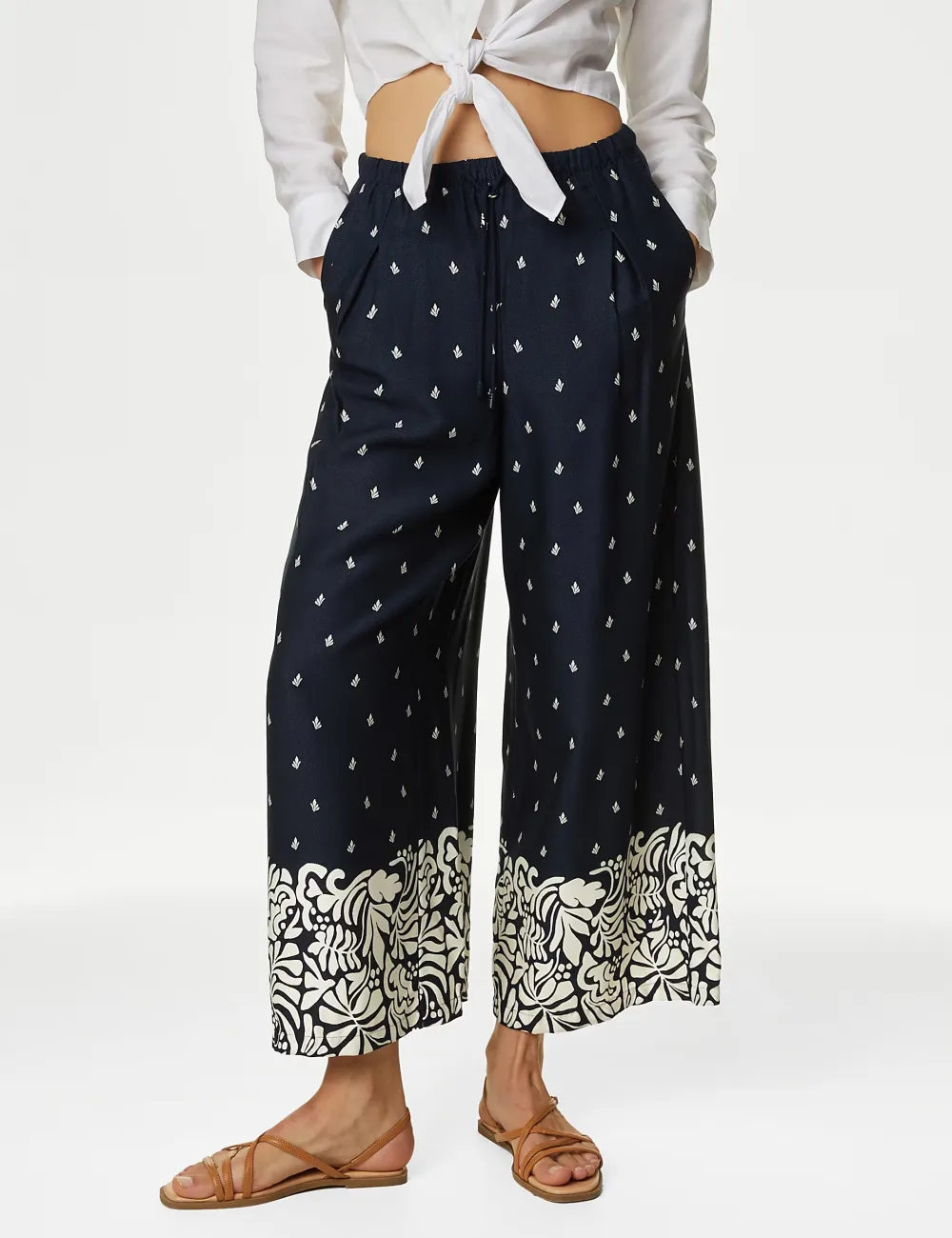 Plants Printed Wide Leg Trousers