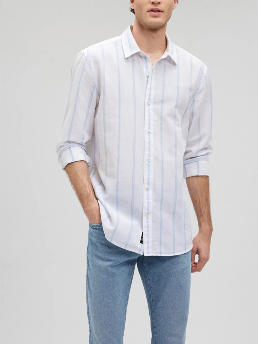 White Pinstriped Button - Down Shirt