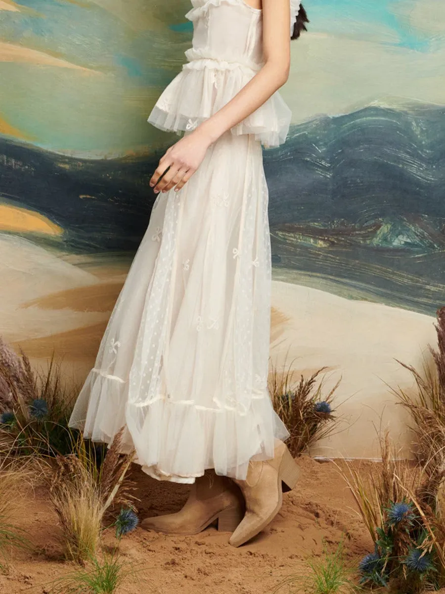 Casual Tulle Ruffle Midi Skirt