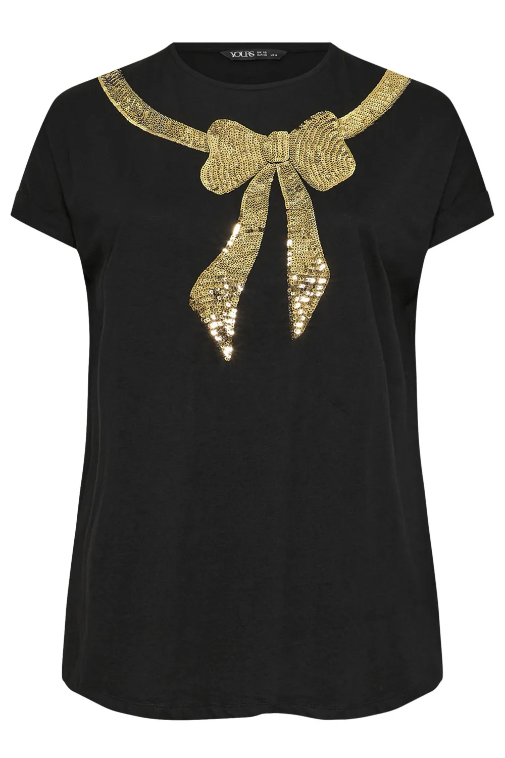 YOURS Curve Black Sequin Bow T-Shirt