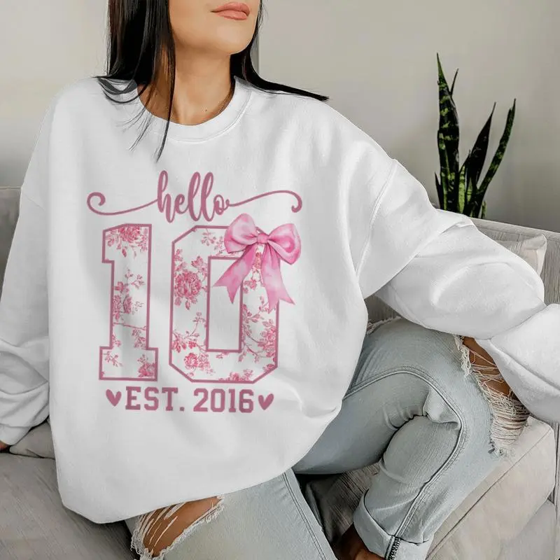 Hello Ten Est 2016 10Th Birthday Coquette Bow 10 Year Girl Women Sweatshirt
