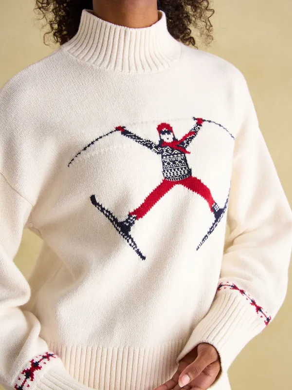 Cream High Neck Intarsia Ski Jumper