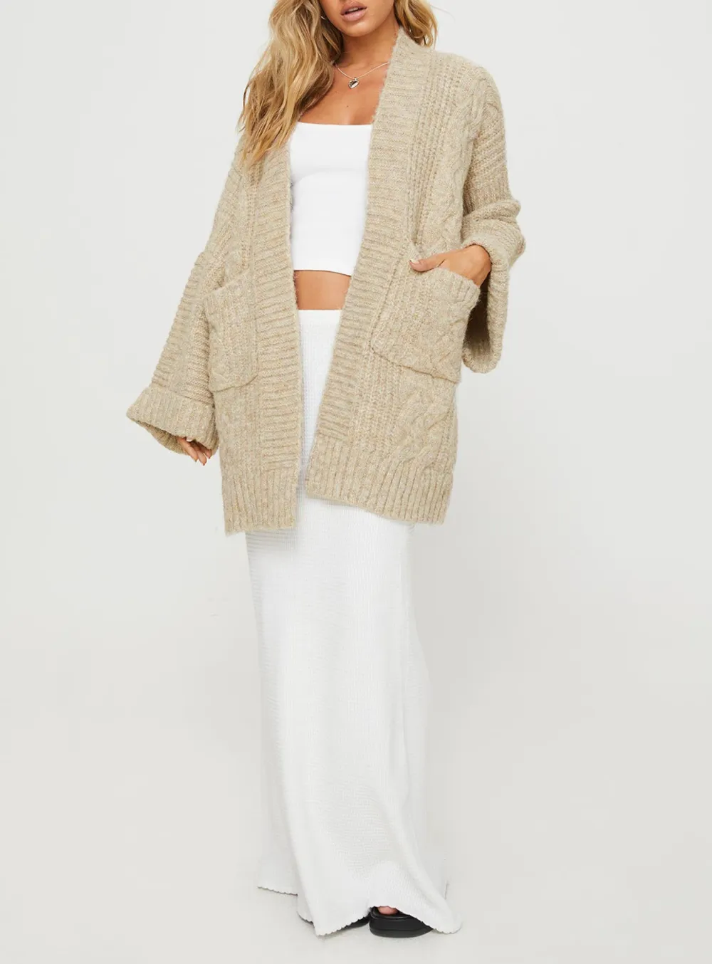 Wide Sleeves Cable Knit Cardigan