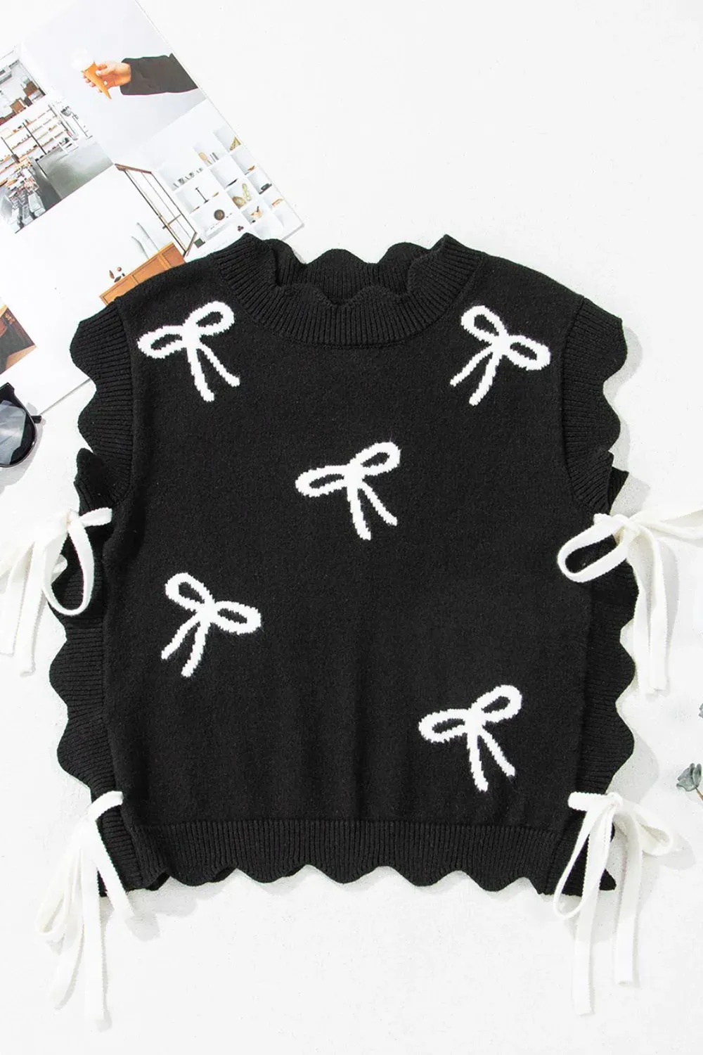 Bow Simple Temperament Fit versatile black  Knit Sweater