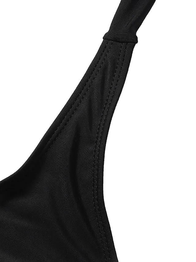 Women's Swimwear Tankini Swim Dress Bathing Suits 2 Piece Normal Swimsuit Halter Open Back Solid Color Black Halter Plunge Bathing Suits Sports Vacation Beach Wear