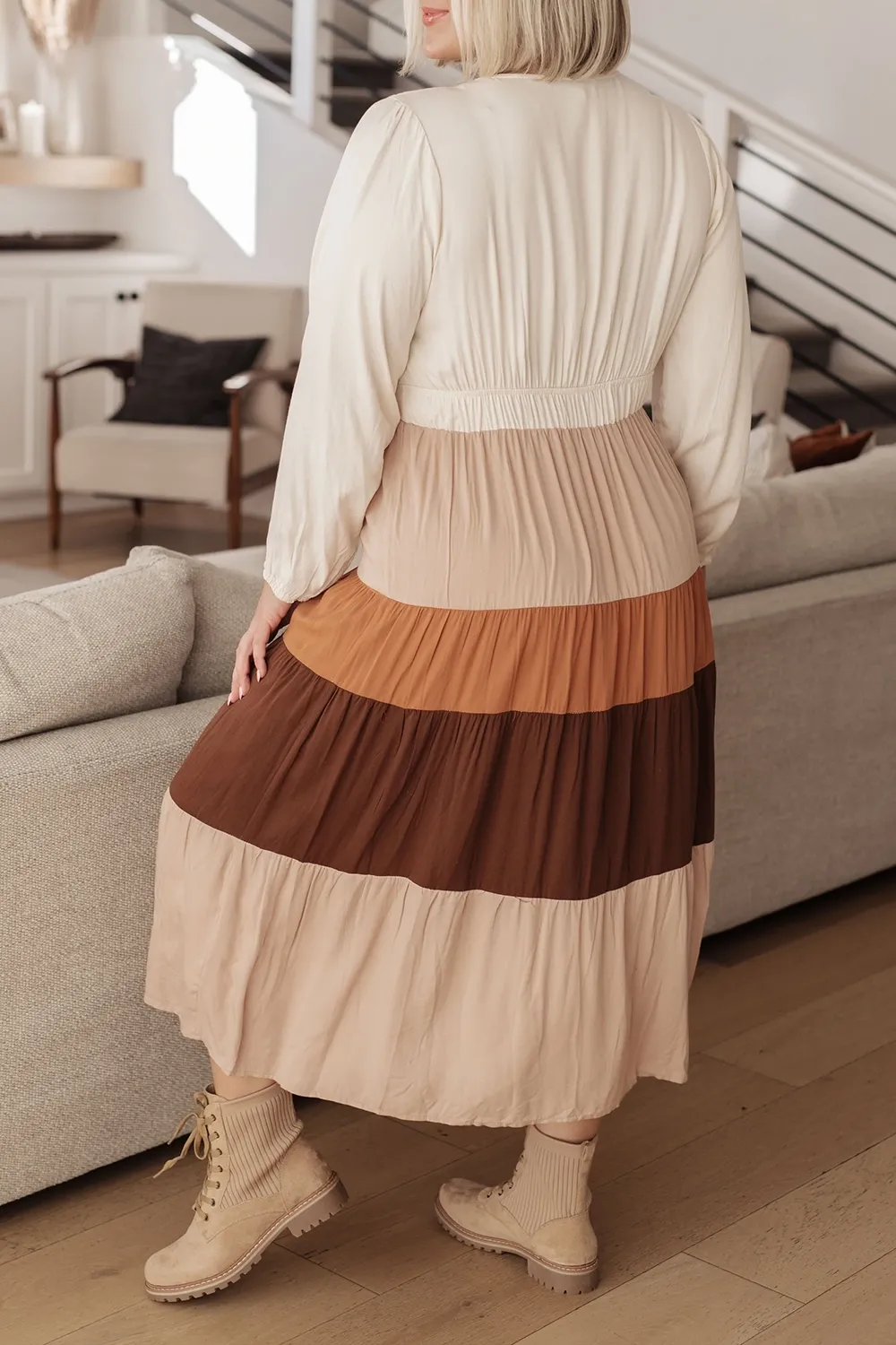 All-Match Temperament Color Blocking V-Neck Dress