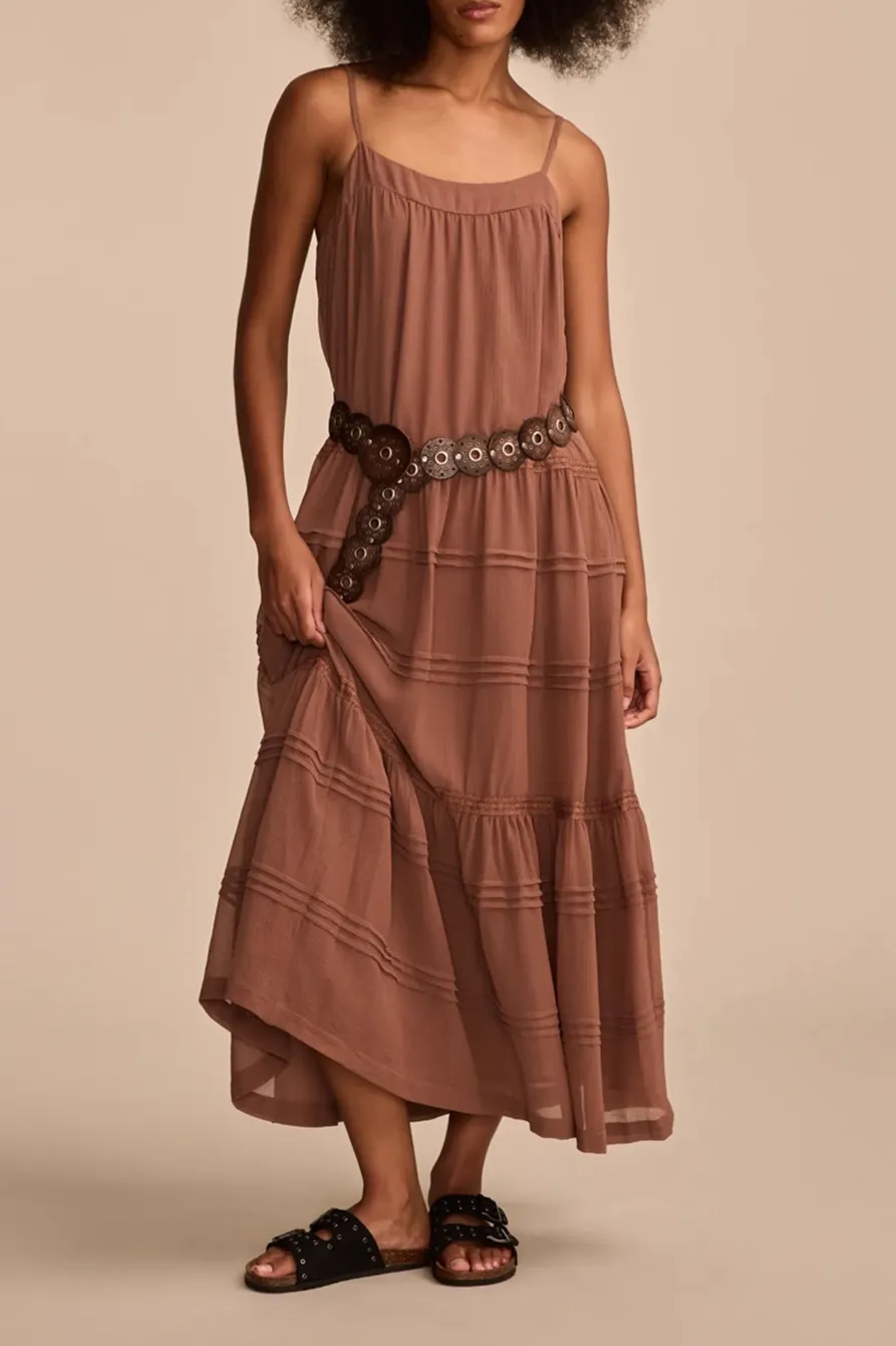 Sleeveless Pintuck Tiered Midi Dress