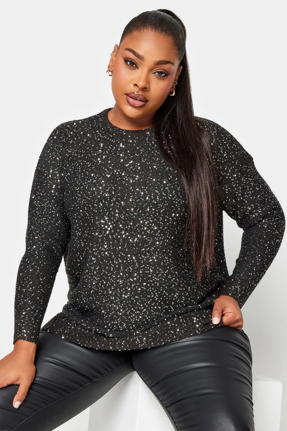 YOURS Curve Black Sequin Embellished Jumper