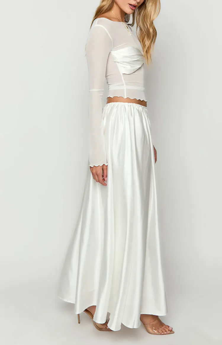 White Chiffon Flowing Long Skirt