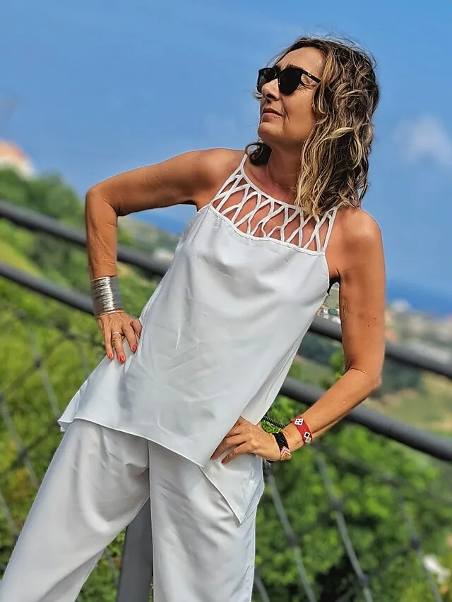 Women's Sets 2 Pieces Flower Comfort Home Cotton Blend Comfort Halter Sleeveless Hole Summer Spring Lake blue Black