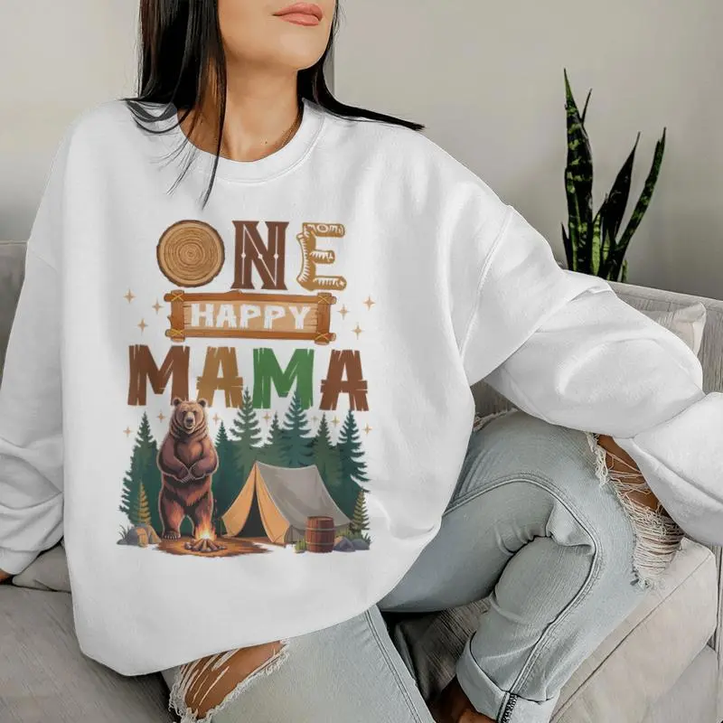 One Happy Mama Camper 1St Birthday Camping Bear Women Sweatshirt