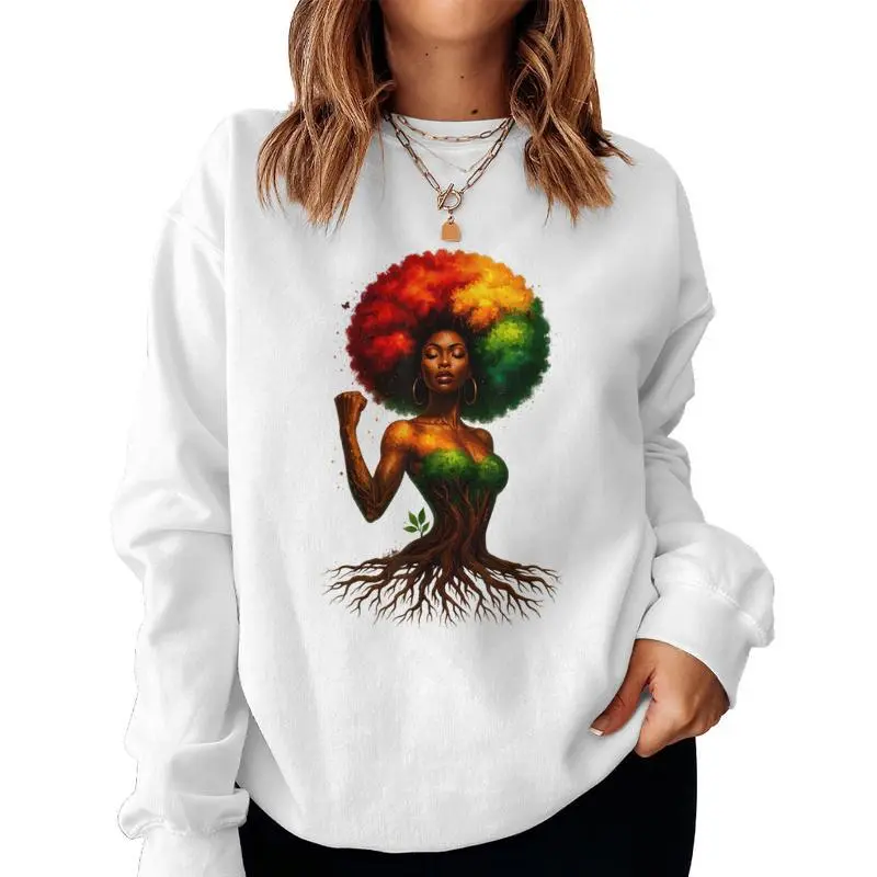 Afro Tree Woman Black Queen Melanin Roots Pride African Girl Women Sweatshirt