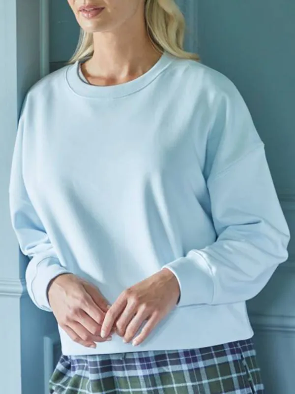 Casual Plain Dropped Shoulder Sweatshirt