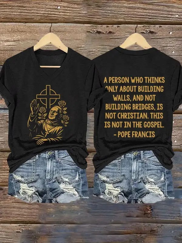 Women's A Person Who Thinks Only About Building Walls Peace Love 1936-2025 Print Short Sleeve Round Neck Cotton T-Shirt