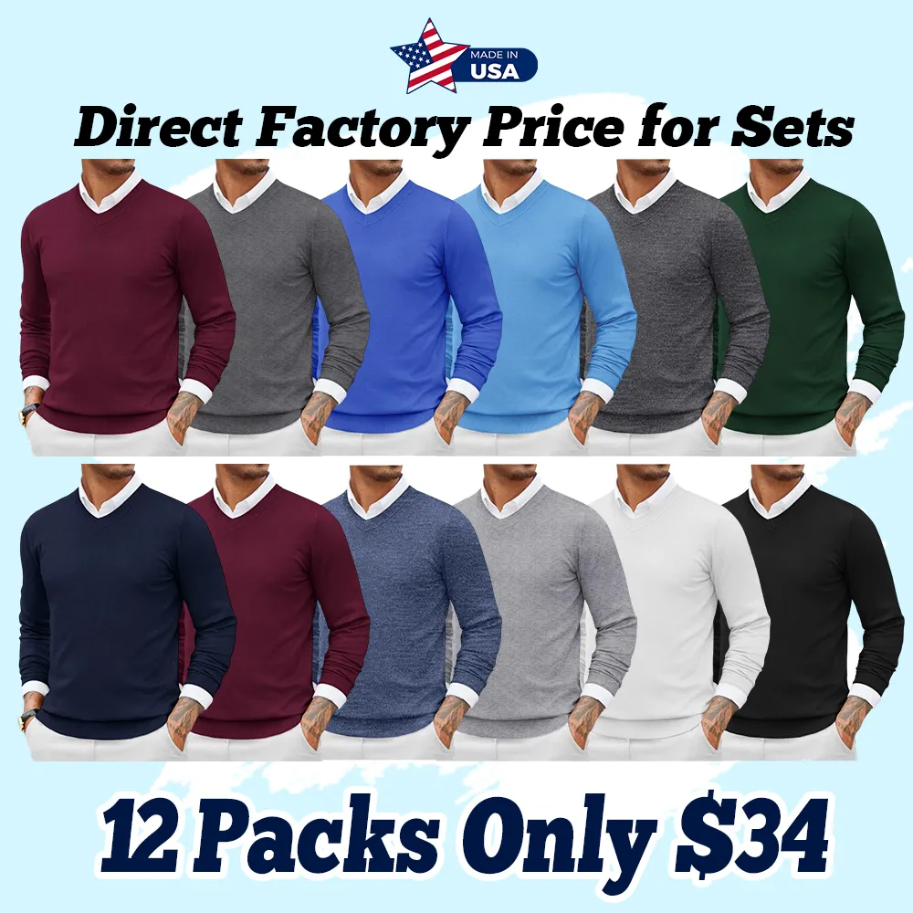 Men's Ribbed V-neck Casual Knit Sweater