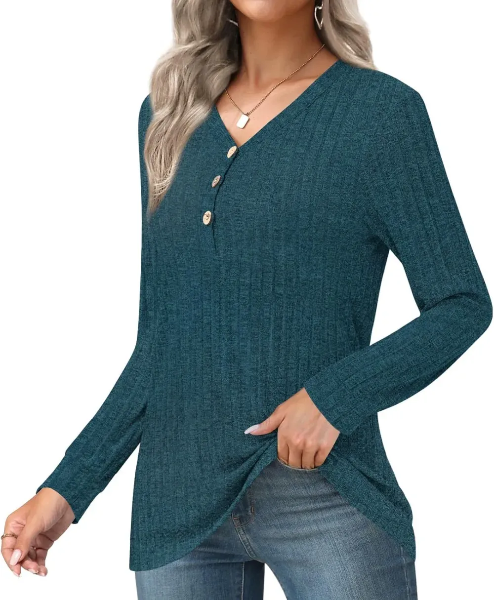 HOTGIFT Womens 2024 Fall Winter Tunic Tops Long Sleeve Casual T-Shirts Soft Comfy Stripe Blouse Lightweight