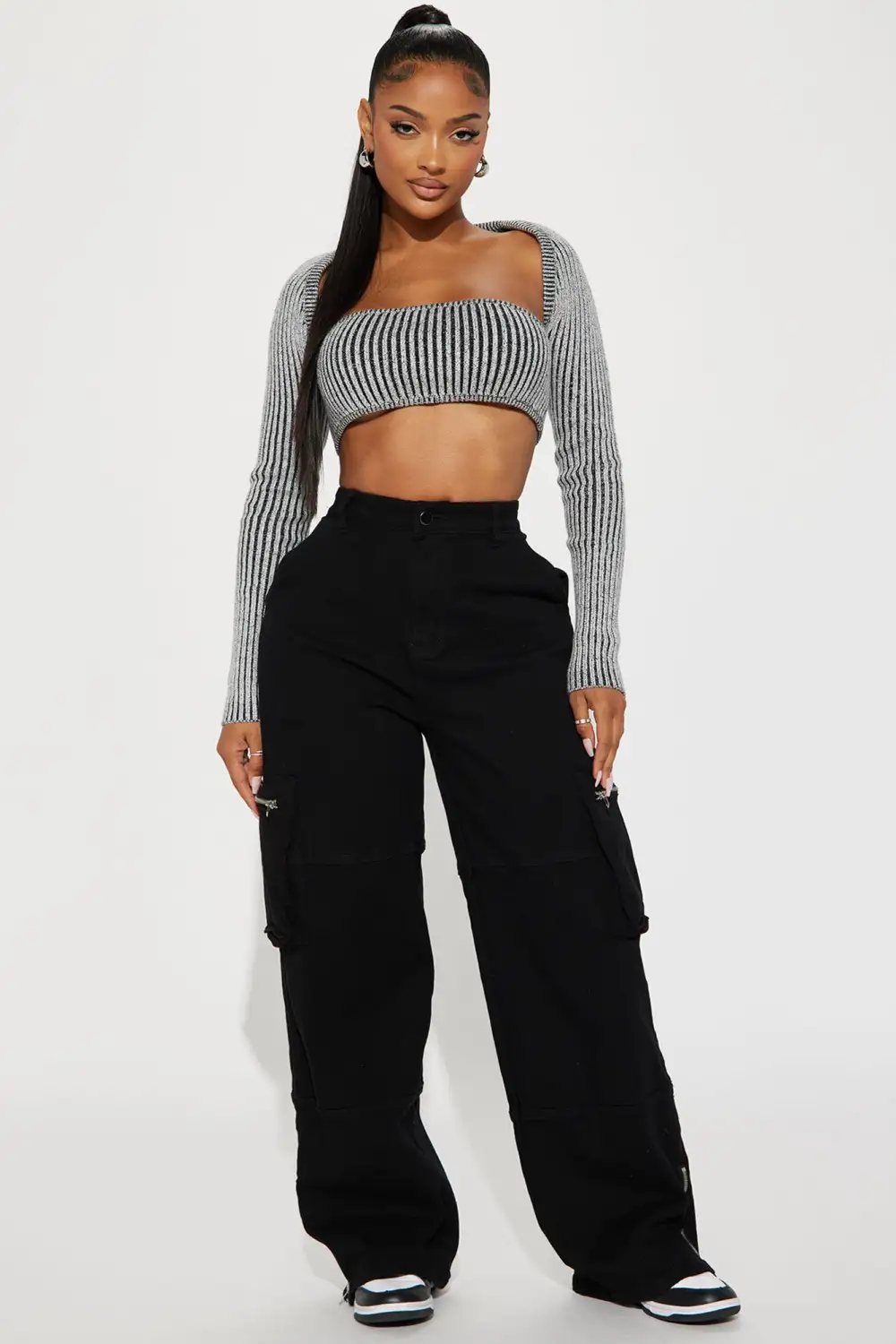 Marion Marled Sweater Shrug Set - Black Wash