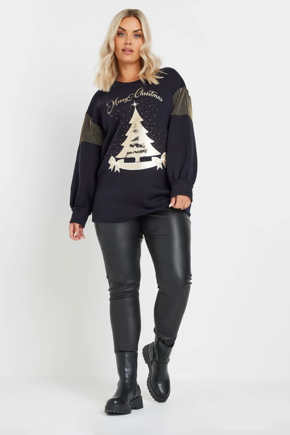 YOURS Curve Blue 'Merry Christmas' Diamante Embellished Sweatshirt