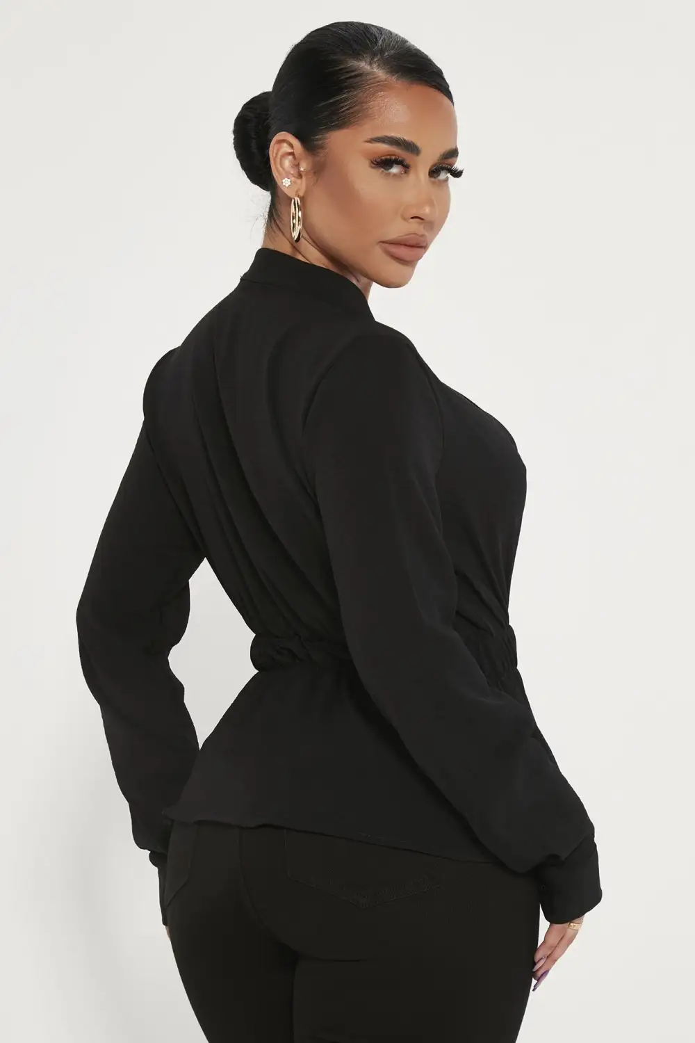 Waist No Time Long Sleeve Blouse - Black