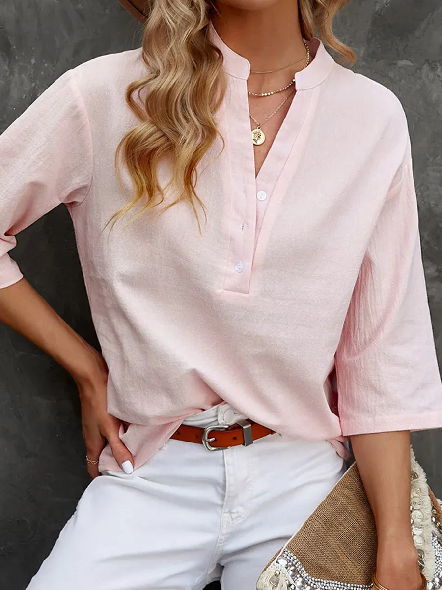 Casual Loose Solid Color Long Sleeve Blouse