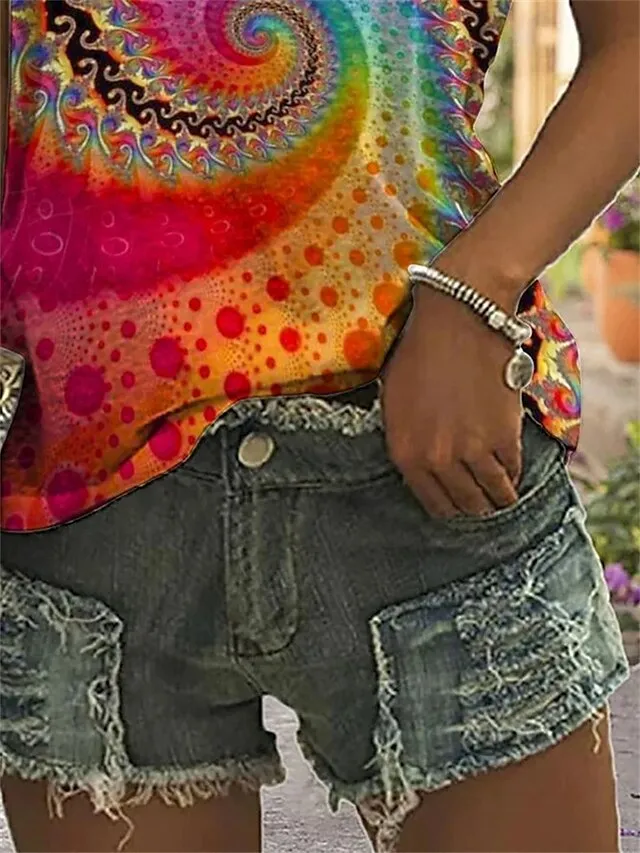 Women's T shirt Tee Yellow Red Blue Graphic Print Short Sleeve Daily Weekend Basic Neon & Bright V Neck Regular Fit Painting