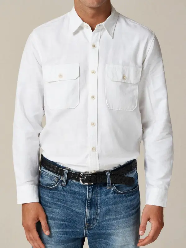 White Long Sleeve Double Pocket Shirt