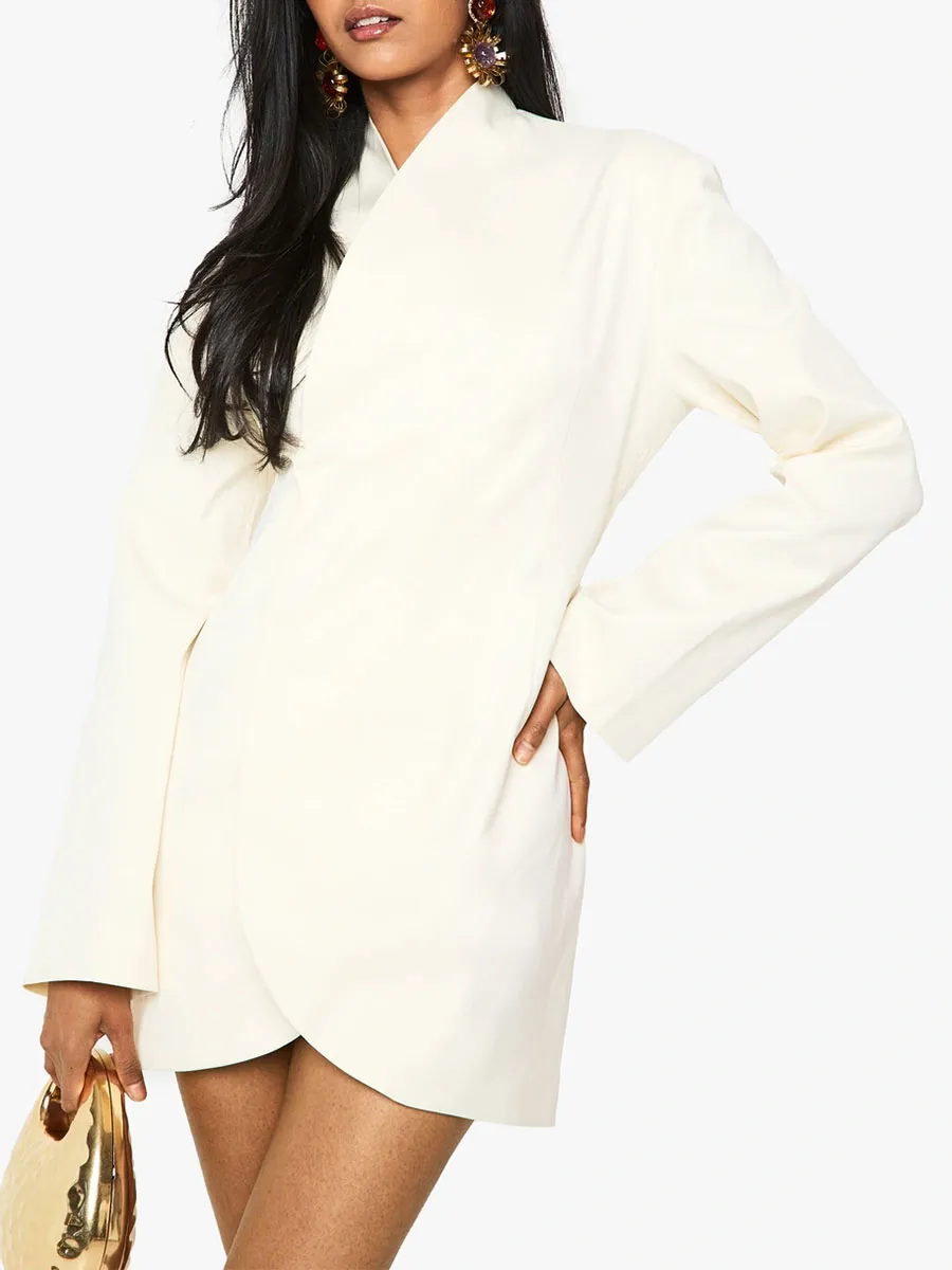 Women's Cream Asymmetric Blazer Dress