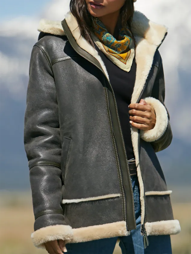 Casual Faux Leather Hooded Jacket