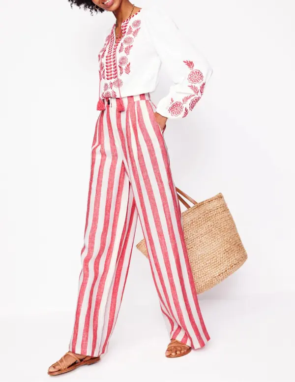 Strawberry Tart Red Stripe Linen Pants