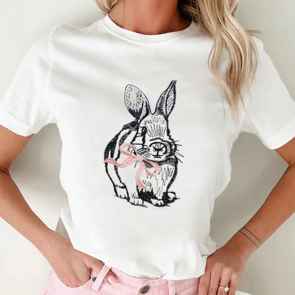 T-shirt Easter Bunny Women Printed Round Neck Short Sleeve