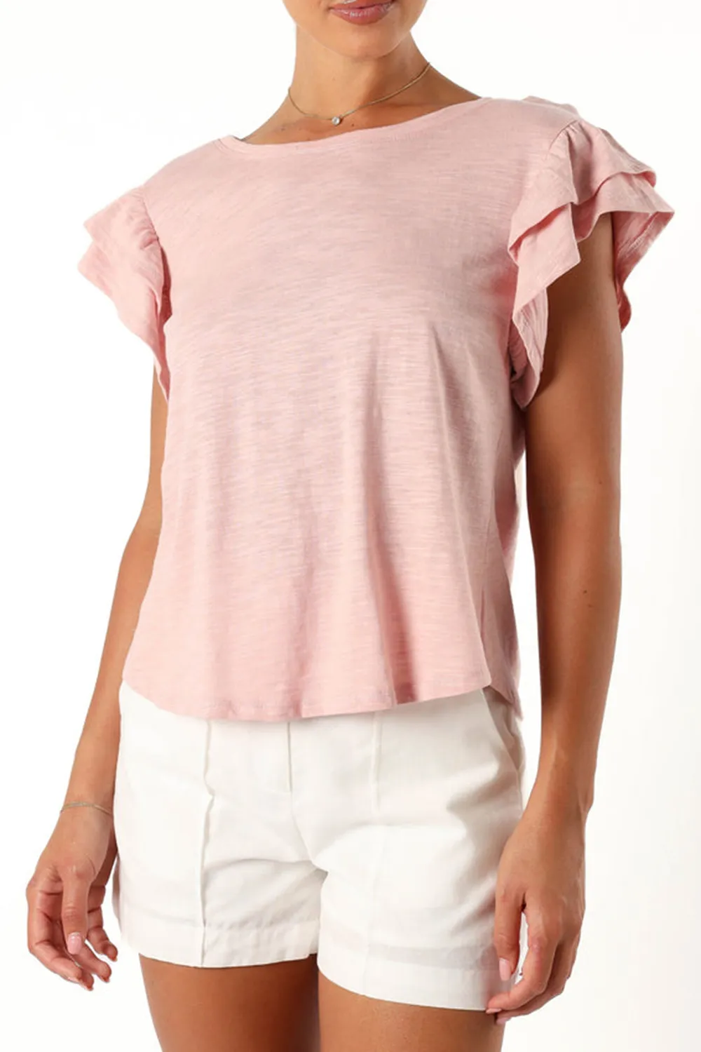 DUSTY PINK FRILL SLEEVE TEE