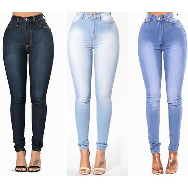 Women's Jeans Denim High Waisted Solid / Plain Color Classic Regular Spring &  Fall Light Blue Medium blue Navy Blue White Black