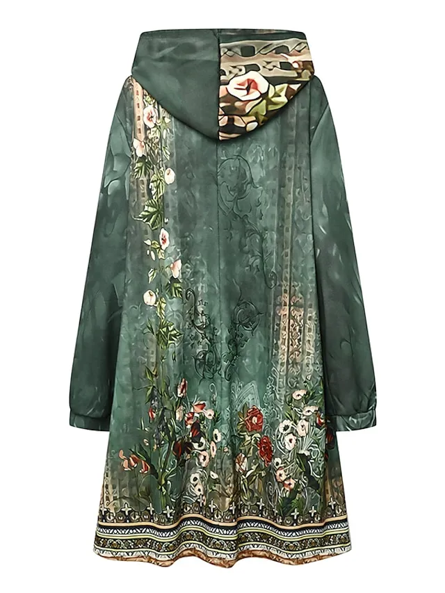 Women's Hoodie Dress Winter Dress Shift Dress Mini Dress Colorful Light Green Blue Long Sleeve Floral Print Fall Winter Autumn Hooded Vacation Vacation Fall Dress 2023 S M L XL XXL 3XL